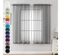 Chyhomenyc Lot de 2 rideaux de fenêtre transparents de 160 cm de long avec passe-tringle pour salon, chambre à coucher, 106 x 160 cm (l x L), gris anthracite