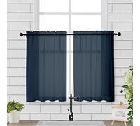 Chyhomenyc Lot de 2 rideaux de fenêtre transparents de 91,4 cm de long, rideaux courts pour petites fenêtres, salle de bain, café, salon, passe-tringle, bleu marine