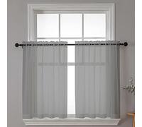 Chyhomenyc Lot de 2 rideaux de fenêtre transparents de 91,4 cm de long, rideaux courts pour petites fenêtres, salle de bain, café, salon, passe-tringle, gris anthracite