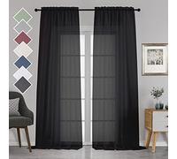 Chyhomenyc Lot de 2 rideaux de fenêtre transparents extra longs de 300 cm de long, panneaux élégants en voile pour salon, fête de mariage, décoration d'intérieur (106 x 304 cm, noir)