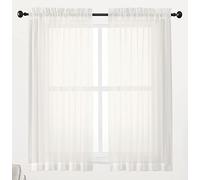 Chyhomenyc Lot de 2 rideaux de fenêtre transparents ivoire de 114,3 cm, rideaux en voile solide filtrant la lumière pour petite fenêtre/salon/chambre à coucher, passe-tringle, 106,7 x 114,3 cm (l x L)