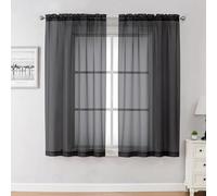 Chyhomenyc Lot de 2 Rideaux de fenêtre Transparents Noirs, Rideaux voiles de 114 cm de Long, pour Petite fenêtre, Chambre d'enfant, Salle de Bain, Salon, Chambre à Coucher, 106 x 114 cm (l x L)