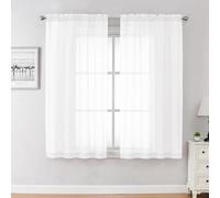 Chyhomenyc Lot de 2 rideaux transparents blancs de 114 cm de long, rideaux courts en voile pour salle à manger, salle de bain, salon, chambre à coucher, passe-tringle, 106,7 x 114,3 cm