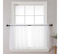 Chyhomenyc Lot de 2 rideaux transparents blancs de 61 cm de long, rideaux de petite fenêtre pour salle de bain/salon/café/sous-sol, voilage court de 106,7 x 61 cm, passe-tringle