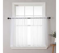 Chyhomenyc Lot de 2 Rideaux Transparents Blancs de 91,4 cm de Long avec Passe-Tringle pour Petite fenêtre de Salle de Bain, Salon, Ferme, 106,7 x 91,4 cm chacun - Blanc