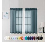 Chyhomenyc Lot de 2 rideaux transparents bleu pierre de 114 cm de long, rideaux voile courts filtrant la lumière avec passe-tringle pour salon, chambre à coucher, petites fenêtres, 106 x 114 cm