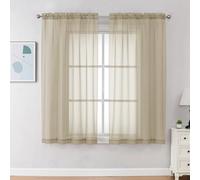 Chyhomenyc Lot de 2 Rideaux Voile Transparents Taupes de 114 cm, Rideaux Courts Filtrant Lumière avec Porte-Rideau pour Salon, Chambre, Baie Vitrée, 106 x 114 cm