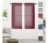 Chyhomenyc Lot de 2 Rideaux Transparents Courts de 114 cm de Long, Rideaux en Voile Doux filtrant la lumière pour Demi-fenêtre/Chambre/Salle de Bain/Salon, Bordeaux