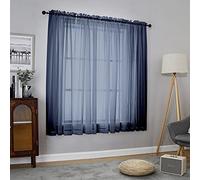 Chyhomenyc Lot de 2 rideaux transparents courts de 137,2 cm de long pour petite fenêtre, salon, chambre d'amis, sous-sol, rideaux aérés filtrant la lumière, 106,7 x 137,2 cm (l x L), bleu marine