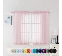 Chyhomenyc Lot de 2 Rideaux Transparents de 114 cm de Long, Rideaux Courts en Voile pour Salle à Manger, Salle de Bain, Salon, Chambre à Coucher, Passe-Tringle, 106,7 x 114,3 cm, Rose pâle