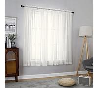 Chyhomenyc Lot de 2 rideaux transparents de 160 cm de long - Rideaux courts semi-transparents avec passe-tringle pour salle à manger, chambre à coucher, salon, 106 x 160 cm chacun - Ivoire