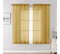 Chyhomenyc Lot de 2 rideaux transparents dorés de 114 cm de long, rideaux courts en voile pour salle à manger, salle de bain, salon, chambre à coucher, passe-tringle, 106 x 114 cm