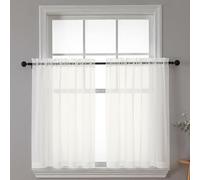 Chyhomenyc Lot de 2 rideaux transparents filtrant la lumière - 61 cm de long - Pour salle de bain, salon, café, sous-sol - Rideaux de fenêtre en voile avec passe-tringle - 106 x 61 cm - Ivoire
