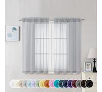 Chyhomenyc Lot de 2 rideaux transparents gris clair de 114 cm de long avec passe-tringle, rideaux voile courts pour salon, chambre à coucher, petites fenêtres, 106 x 114 cm