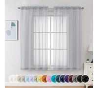 Chyhomenyc Lot de 2 Rideaux Transparents Gris Clair de 160 cm de Long, filtrant la lumière, Rideaux aérés avec Passe-Tringle pour Chambre à Coucher, Salon, 106 x 160 cm chacun