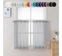 Chyhomenyc Lot de 2 Rideaux Transparents Gris Clair de 61 cm de Long, Rideaux de Petite fenêtre pour Salle de Bain, Salon, Cave, Rideau Court avec Passe-Tringle, 106,7 x 61 cm (l x L), 2 Panneaux