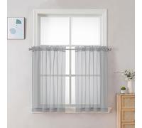 Chyhomenyc Lot de 2 rideaux transparents gris clair de 76,2 cm de long avec passe-tringle pour salle de bain, salon, ferme, petites fenêtres, 106,7 x 76,2 cm
