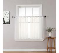 Chyhomenyc Lot de 2 Rideaux Transparents Ivoire de 91,4 cm de Long, filtrant la lumière, Rideaux Courts avec Passe-Tringle pour Petites fenêtres, Salle de Bain, café, Salon, Ferme, 106,7 x 91,4 cm