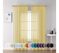 Chyhomenyc Lot de 2 Rideaux Transparents Jaune Moutarde de 213 cm de Long, voilages Doux et aérés avec Passe-Tringle pour Chambre à Coucher, Salon, 106 x 213 cm chacun