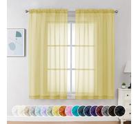 Chyhomenyc Lot de 2 rideaux transparents jaunes de 160 cm de long, filtrant la lumière, rideaux voile de traitement aérés avec passe-tringle pour cuisine, chambre à coucher, salon, 106 x 160 cm chacun