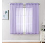 Chyhomenyc Lot de 2 rideaux transparents lilas de 114 cm de long, rideaux courts filtrant la lumière, rideaux courts pour salon, chambre à coucher, petites fenêtres, 106 x 114 cm