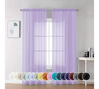 Chyhomenyc Lot de 2 rideaux transparents lilas de 213 cm de long, voilages doux et aérés avec passe-tringle pour chambre à coucher, salon, 106 x 213 cm chacun