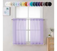 Chyhomenyc Lot de 2 Rideaux Transparents Lilas de 61 cm de Long, Traitement de Petite fenêtre pour Salle de Bain, Salon, Cave, Panneaux Courts avec Passe-Tringle, 106,7 x 61 cm (l x L), 2 Panneaux