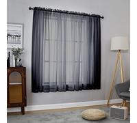 Chyhomenyc Lot de 2 rideaux transparents noirs de 160 cm de long, avec double passe-tringle, pour salon/chambre coucher, 107 x 160 cm