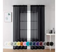 Chyhomenyc Lot de 2 rideaux transparents noirs de 213,4 cm de long, rideaux élégants et solides à œillets pour fenêtre en voile filtrant la lumière pour chambre à coucher et salon, chaque rideau 106,7