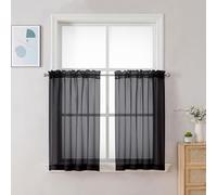 Chyhomenyc Lot de 2 Rideaux Transparents Noirs de 76,2 cm de Long avec Passe-Tringle pour Salle de Bain, Salon, Ferme, Petites fenêtres, 106,7 x 76,2 cm