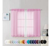 Chyhomenyc Lot de 2 rideaux transparents roses de 114 cm de long, rideaux courts filtrant la lumière avec passe-tringle, rideaux courts pour chambre à coucher, petites fenêtres, 106 x 114 cm