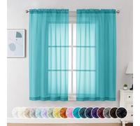 Chyhomenyc Lot de 2 Rideaux Transparents Turquoise de 160 cm de Long, filtrant la lumière, Rideaux aérés avec Passe-Tringle pour Chambre à Coucher, Salon, 106 x 160 cm chacun