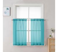 Chyhomenyc Lot de 2 Rideaux Transparents Turquoise de 76,2 cm de Long, Voile filtrant la lumière, avec Passe-Tringle pour Salle de Bain, Salon, Ferme, Petites fenêtres, 106,7 x 76,2 cm