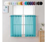 Chyhomenyc Lot de 2 rideaux transparents turquoise de 91,4 cm de long, voile filtrant la lumière, avec passe-tringle pour salle de bain, salon, ferme, petites fenêtres, 106,7 x 91,4 cm