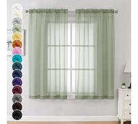 Chyhomenyc Lot de 2 Rideaux Transparents Vert Sauge de 160 cm de Long pour Cuisine, Rideaux de fenêtre aérés et Respirants avec Passe-Tringle pour Chambre à Coucher, Salon, 106 x 160 cm chacun