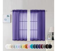 Chyhomenyc Lot de 2 rideaux transparents violets de 114 cm de long, rideaux courts filtrant la lumière avec passe-tringle, rideaux courts pour salon, chambre à coucher, petites fenêtres, 106 x 114 cm