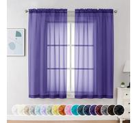 Chyhomenyc Lot de 2 rideaux transparents violets de 137 cm de long, rideaux courts filtrant la lumière avec passe-tringle pour salon, chambre à coucher, petites fenêtres, 106 x 137 cm