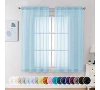 Chyhomenyc Lot de 2 Rideaux Voile Transparents Bleu Ciel avec Porte Rideau de 137 cm de Long, Rideaux Courts pour Salon, Chambre à Coucher, Petites Fenêtres, 106 x 114 cm