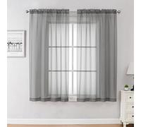 Chyhomenyc Lot de 2 Rideaux Voile Transparents Meuble Rideau Cuisine, Salle de Bain, Salon, Chambre à Coucher, Double Passe-Tringle, 106 x 114 cm, Gris Anthracite