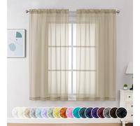 Chyhomenyc Lot de 2 Rideaux Voile Transparents Taupe de 137 cm avec Porte Rideau, Rideaux Courts pour Salon, Chambre à Coucher, Petites Fenêtres, 106 x 114 cm