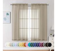 Chyhomenyc Lot de 2 Rideaux Voile Transparents Taupe de 160 cm de Long avec Passe-tringle pour Cuisine, Chambre à Coucher, Salon, 106 x 160 cm Chacun