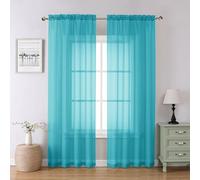Chyhomenyc Lot de 2 Rideaux Voile Transparents Turquoise avec Porte Rideau, 213 cm de Long, Rideaux de Fenêtre Transparents Doux et Aérés pour Chambre à Coucher, Salon, 106 x 213 cm Chacun