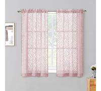 Chyhomenyc Marilyn - Lot de 2 panneaux de rideaux transparents pour chambre à coucher, rideaux courts texturés 3D doux et respirants avec clip feuille 3D pour fenêtre de salon, 96,5 x 114,3 cm (l x