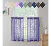 Chyhomenyc - Marilyn - Lot de 2 voilages courts, doux et aérés filtrant la lumière en jacquard texturé, tête en passe-tringle, pour petite fenêtre, 96,5 x 61 cm (l x L), motif feuillage 3D, violet