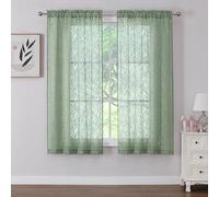 Chyhomenyc - Marilyn - Lot de 2 voilages courts filtrant la lumière en jacquard texturé, tête en passe-tringle, pour fenêtre de chambre, salon, 96,5 x 137,2 cm (l x L), motif feuillage 3D, vert sauge