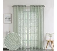 Chyhomenyc Marilyn - Panneaux de Rideaux Transparents Verts Sauge 213 cm, Texturés en Jacquard avec Clip Feuille 3D, Filtrage de la Lumière, pour Fenêtre