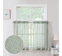 Chyhomenyc Marilyn - Lot de 2 Rideaux Transparents Courts texturés en Jacquard Doux et aérés avec Clip Feuille 3D pour Chambre à Coucher, Salle de Bain, 91,4 cm de Long, 96,5 x 91,4 cm (l x L), Vert