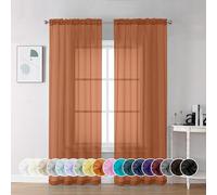 Chyhomenyc Lot de 2 Rideaux Voile Transparents Orange avec Porte Rideau, 213 cm de Long, Rideaux de Fenêtre Transparents Doux et Aérés pour Chambre à Coucher, Salon, 106 x 213 cm Chacun