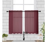 Chyhomenyc Paire de Rideaux Transparents Courts pour Petite fenêtre, Salle de Bain, café, Salon, Ferme, 106,7 x 91,4 cm (l x L), Bordeaux