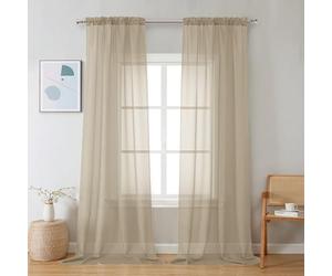 Chyhomenyc Taupe Sheer Curtains 96 inches Long 2 Panels, Light Filtering Soft Airy Solid Elegant Voile Window Treatment Drapes for Bedroom Living Room Wedding Party Decor, 42 Wx96 L, 8FT L